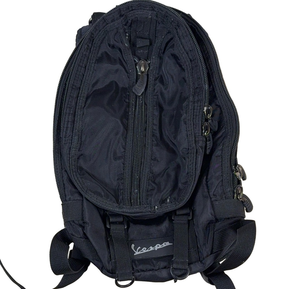 Vespa Sling Bag Backpack Black Nylon Multiple Compartments Adjustable Strap